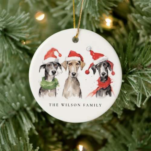 Cute Watercolor Dog Furry and Bright Christmas Ceramic Ornament