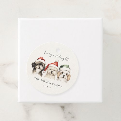 Cute Watercolor Dog Furry and Bright Christmas Favor Tags