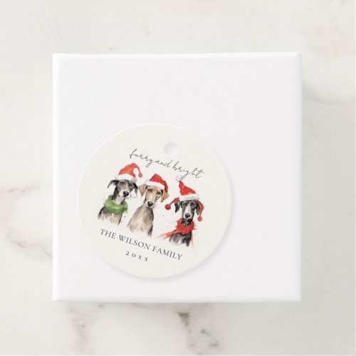 Cute Watercolor Dog Furry and Bright Christmas Favor Tags