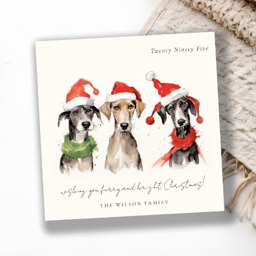 Cute Watercolor Dog Furry and Bright Christmas Holiday Card