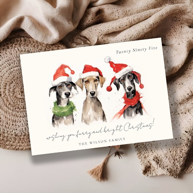 Cute Watercolor Dog Furry and Bright Christmas Holiday Card (Creator Uploaded)