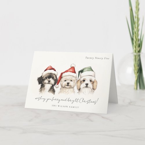 Cute Watercolor Dog Furry and Bright Christmas Holiday Card
