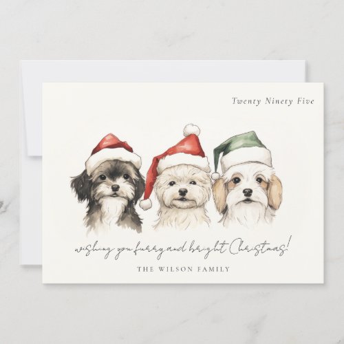 Cute Watercolor Dog Furry and Bright Christmas Holiday Card