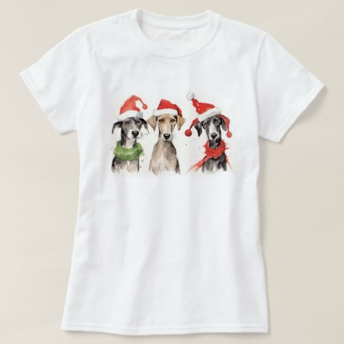Cute Watercolor Dog Furry and Bright Christmas T_Shirt