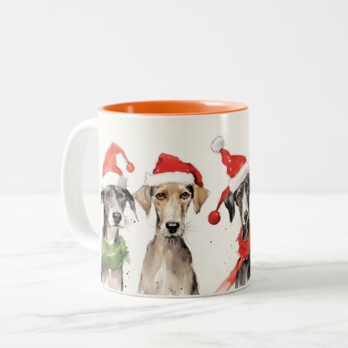 Cute Watercolor Dog Furry and Bright Christmas Two_Tone Coffee Mug