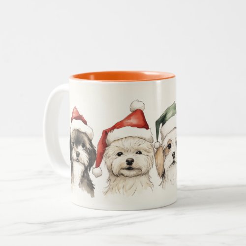 Cute Watercolor Dog Furry and Bright Christmas Two_Tone Coffee Mug