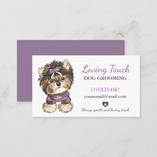 Cute Watercolor Dog Grooming Service Business Card