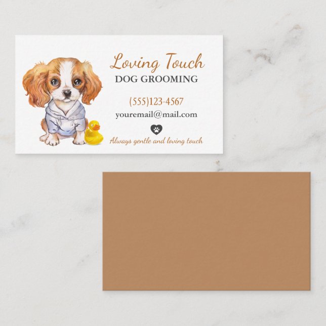 Cute Watercolor Dog Grooming Service Business Card (Front/Back)