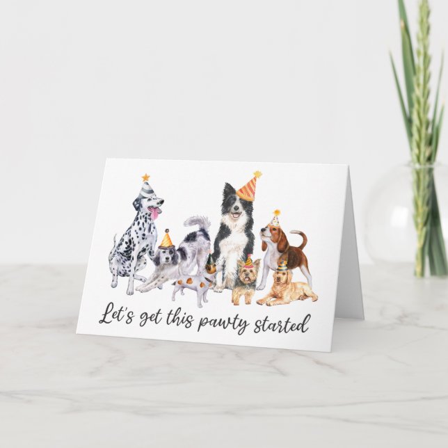 Cute Watercolor Dog Party Happy Birthday Card (Front)