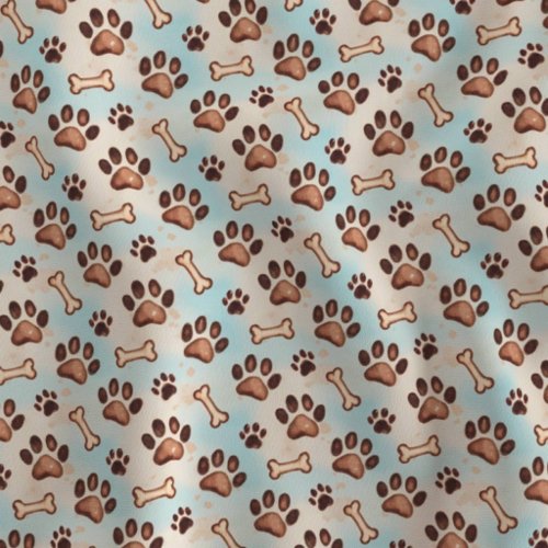 Cute Watercolor Dog Paw Print Fabric