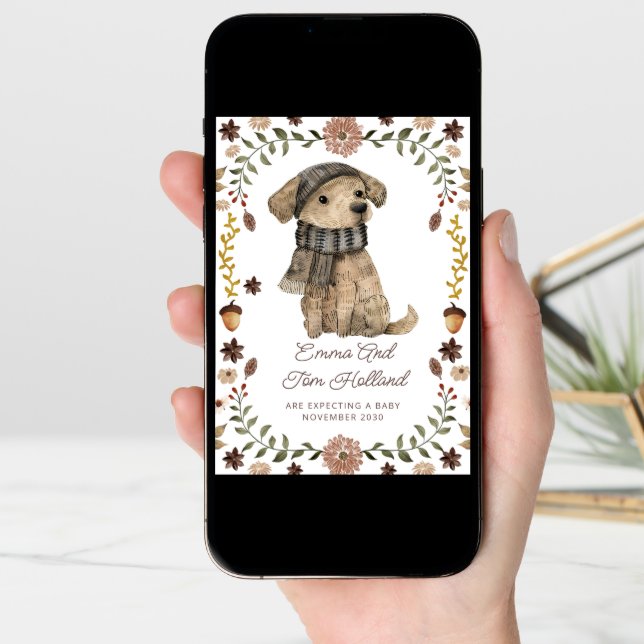 Cute Watercolor Dog Pregnancy Announcement (Front Digital)