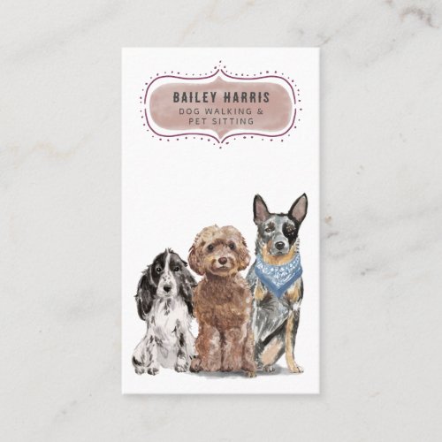 Cute Watercolor Dog Walker Adventures Pet Sitter Business Card