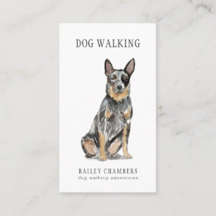 Cute Watercolor Dog Walker  Business Card