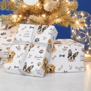 Cute Watercolor Dogs and Paw Prints Pet Lover Wrapping Paper