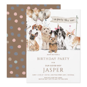 Cute Watercolor Dog's Birthday Party Invitation