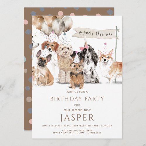 Cute Watercolor Dogs Birthday Party Invitation