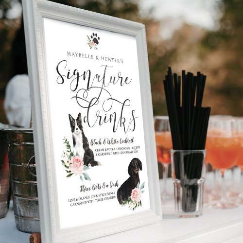 Cute Watercolor Dogs Couples Signature Drinks Poster