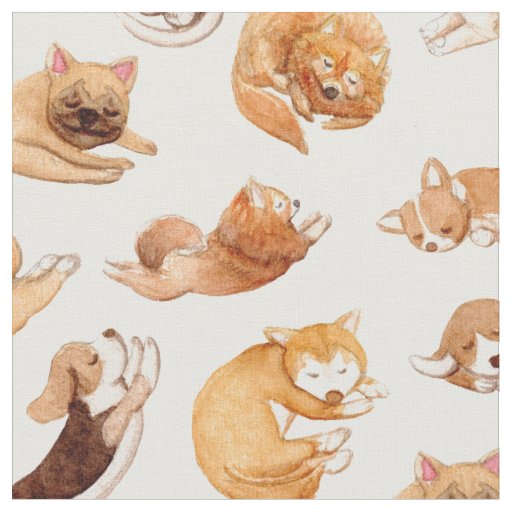 Cute Watercolor Dogs Illustrated Pattern Fabric