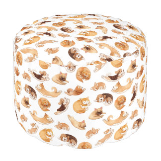 Cute Watercolor Dogs Illustrated Pattern Pouf