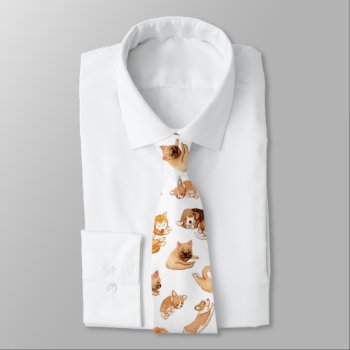 Cute Watercolor Dogs Illustrated Pattern Tie by funkypatterns at Zazzle