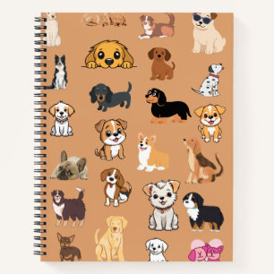 Cute Watercolor Dogs Pattern Monogram Notebook