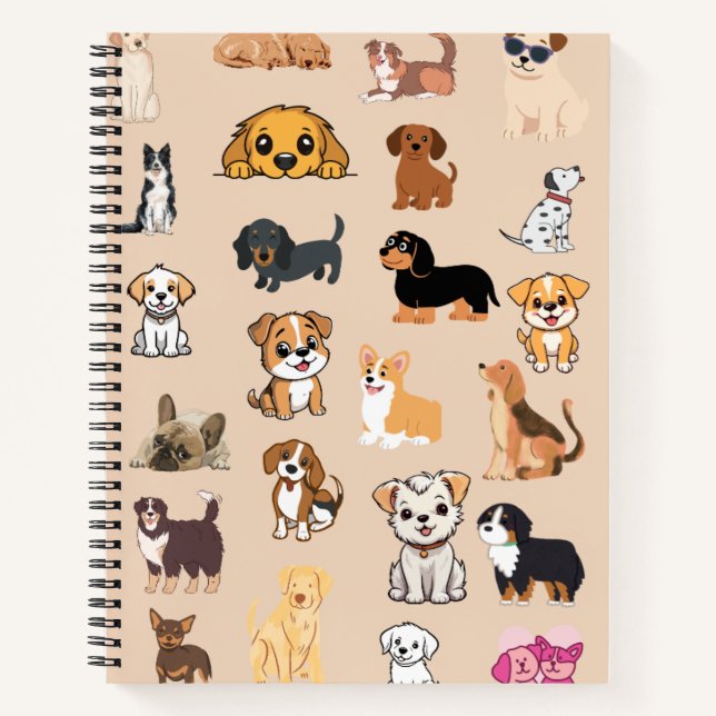Cute Watercolor Dogs Pattern Monogram Notebook (Front)