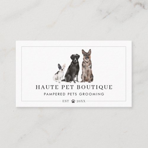 Cute Watercolor Dogs Pet Care Grooming  Salon Business Card