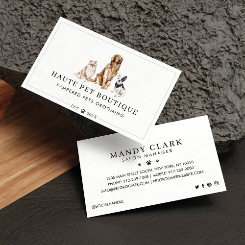 Cute Watercolor Dogs Pet Care Grooming  Salon Business Card