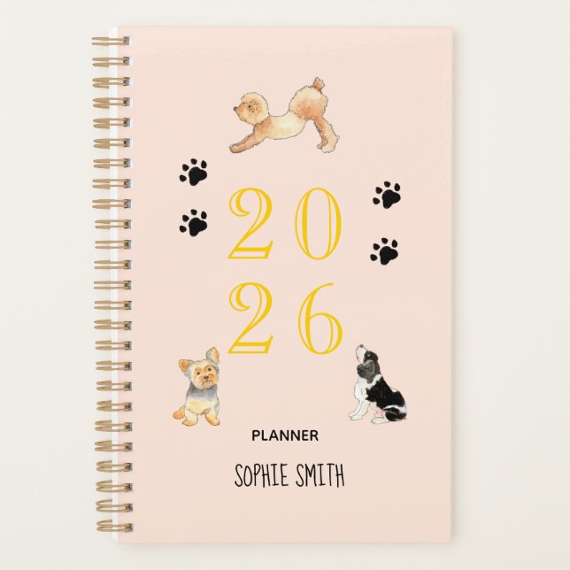 Cute watercolor dogs Pink 2026 Planner (Front)