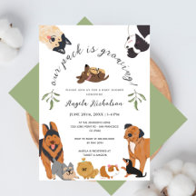 Cute Watercolor Dogs Sage Green Baby Shower