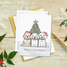 Cute Watercolor Dogs with Santa Hats Christmas