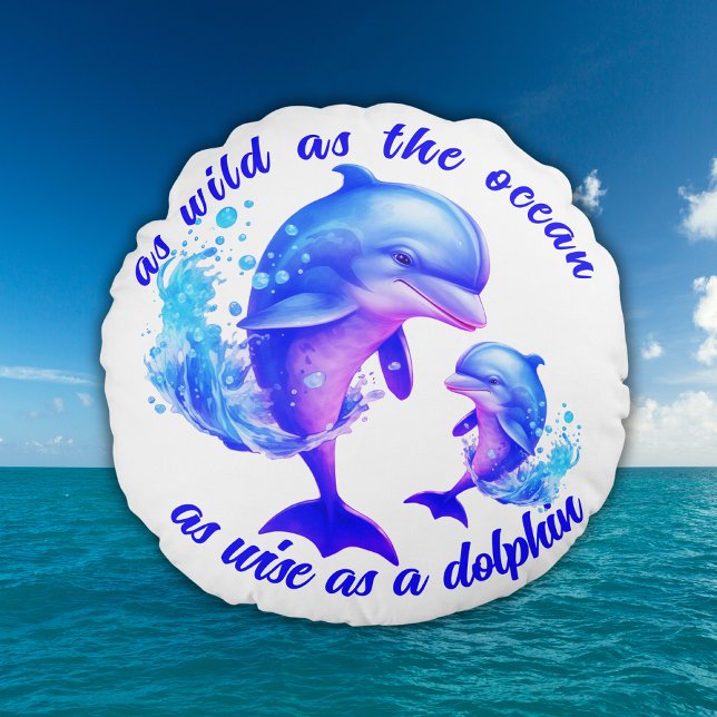 Cute Watercolor Dolphins Quote | Round Pillow (Creator Uploaded)