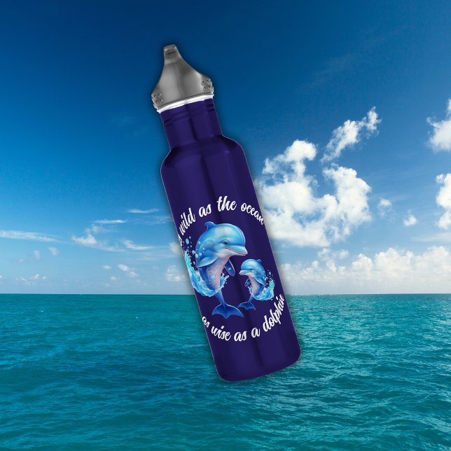 Cute Watercolor Dolphins Quote | Stainless Steel Water Bottle (Creator Uploaded)