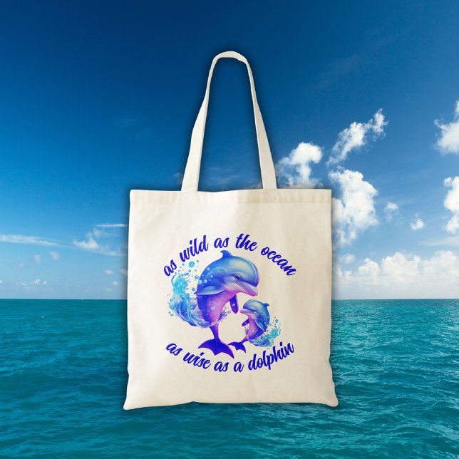 Cute Watercolor Dolphins Quote | Tote Bag (Creator Uploaded)