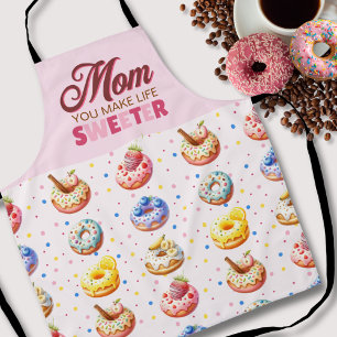 Cute Watercolor Donut Mom You Make Life Sweeter Apron