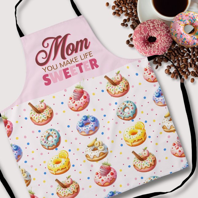 Cute Watercolor Donut Mom You Make Life Sweeter Apron (Creator Uploaded)