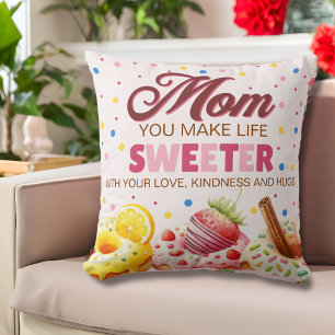 Cute Watercolor Donut Mom You Make Life Sweeter Throw Pillow
