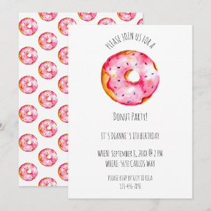 Cute watercolor Donut pink Glaze birthday Invitation
