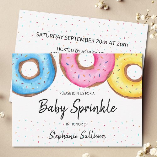 Cute Watercolor Donuts Baby Sprinkle Invitation