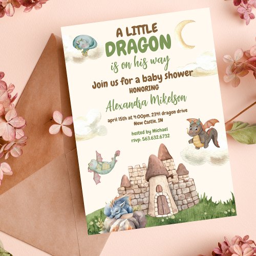 Cute Watercolor Dragon Baby Shower Invitation