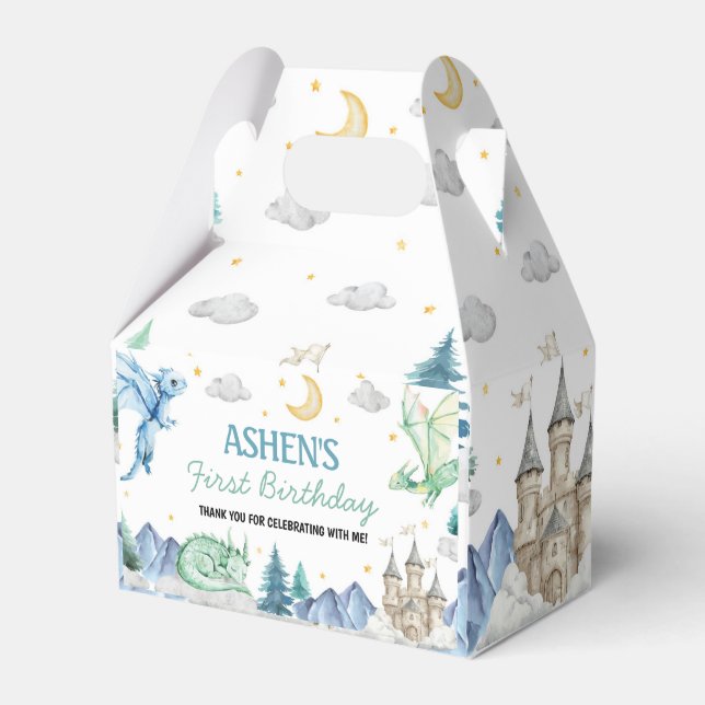Cute Watercolor Dragon Birthday Favor Box (Front Side)