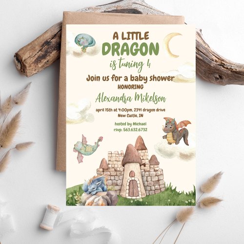 Cute Watercolor Dragon Birthday Invitation