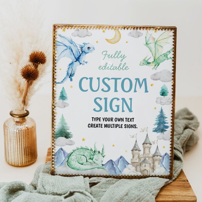 Cute Watercolor Dragon Birthday Party Table Sign (Creator Uploaded)