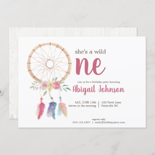 Cute Watercolor Dreamcatcher First Birthday Invitation