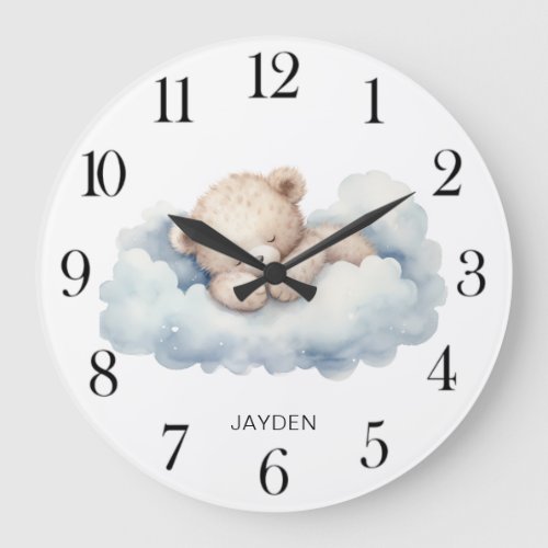 Cute Watercolor Dreaming Teddy Bear Personalized Large Clock