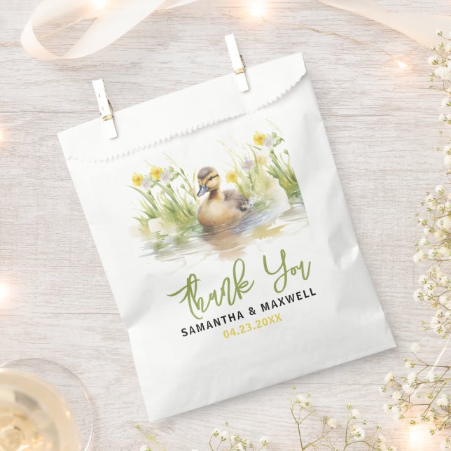 Cute Watercolor Duck Baby Boy Shower Favor Bag (Clipped)