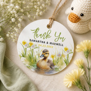 Cute Watercolor Duck Baby Boy Shower Favor Tags