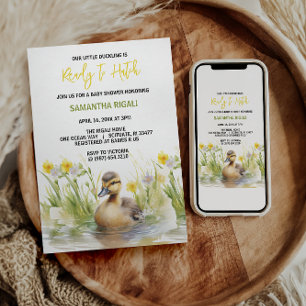 Cute Watercolor Duck Baby Boy Shower Invitation