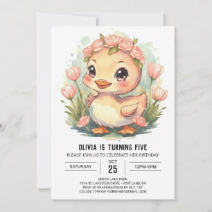 Cute Watercolor Duck Birthday Invitation
