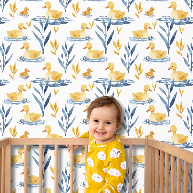 Cute Watercolor Duck & Duckling Nursery Kid's Room Wallpaper (Creator Uploaded)